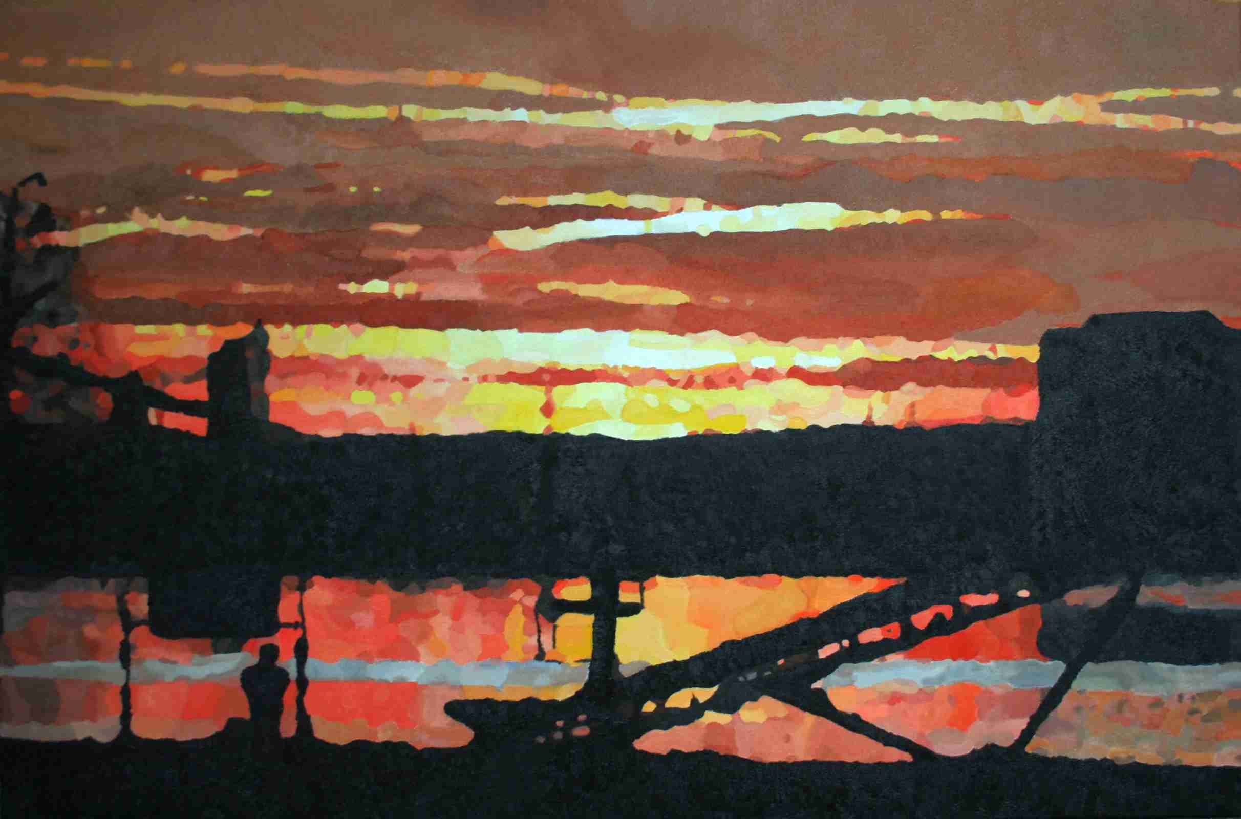 Zonsondergang in Asselt 120 x 80 cm februari 2012 € 470